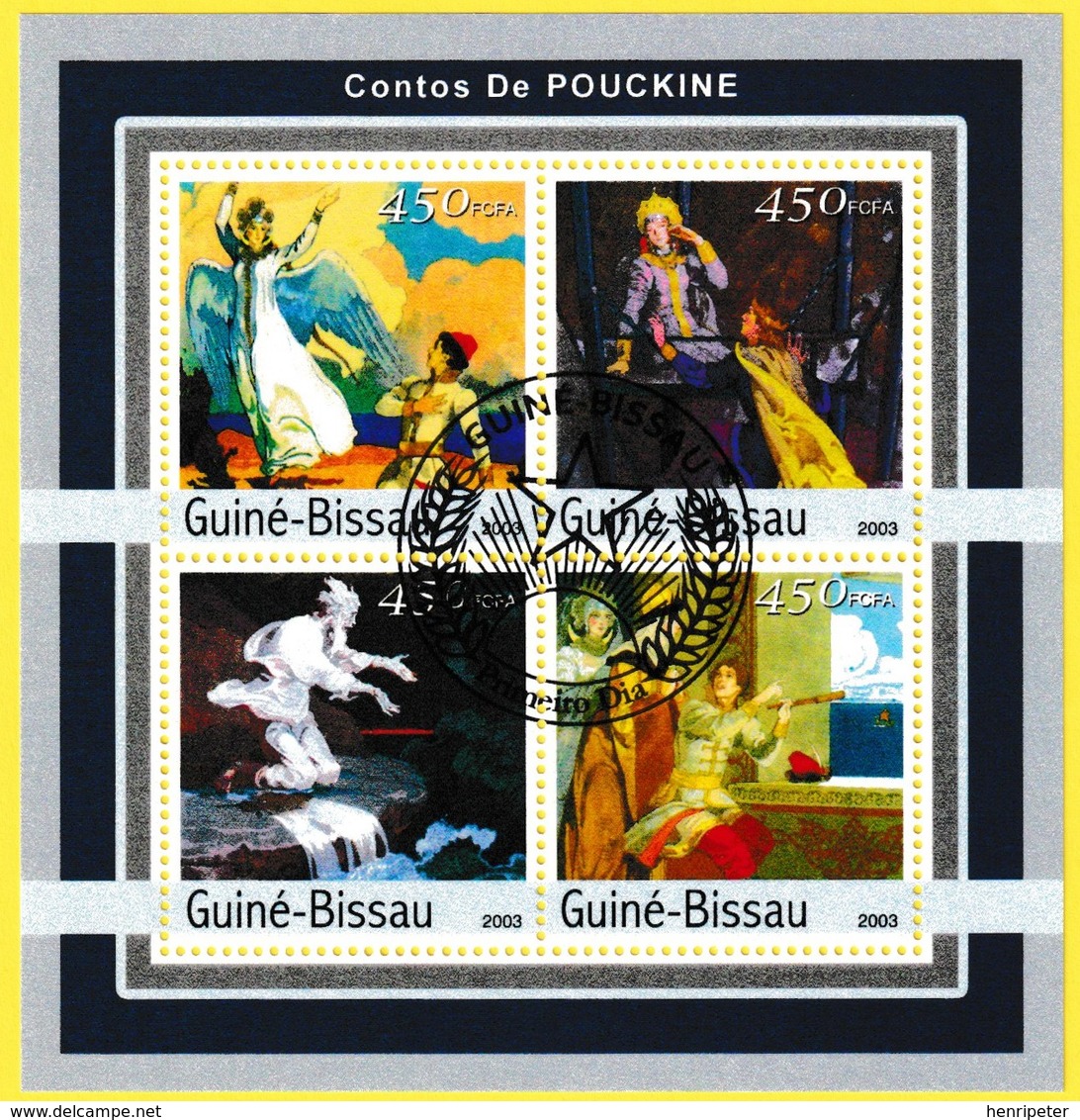 Bloc Feuillet Oblitéré De 4 T.-P. - Contes De Fées Contos De Pouckine - N° 2132-2135KB (Michel) - Guinée-Bissau 2003 - Guinée-Bissau