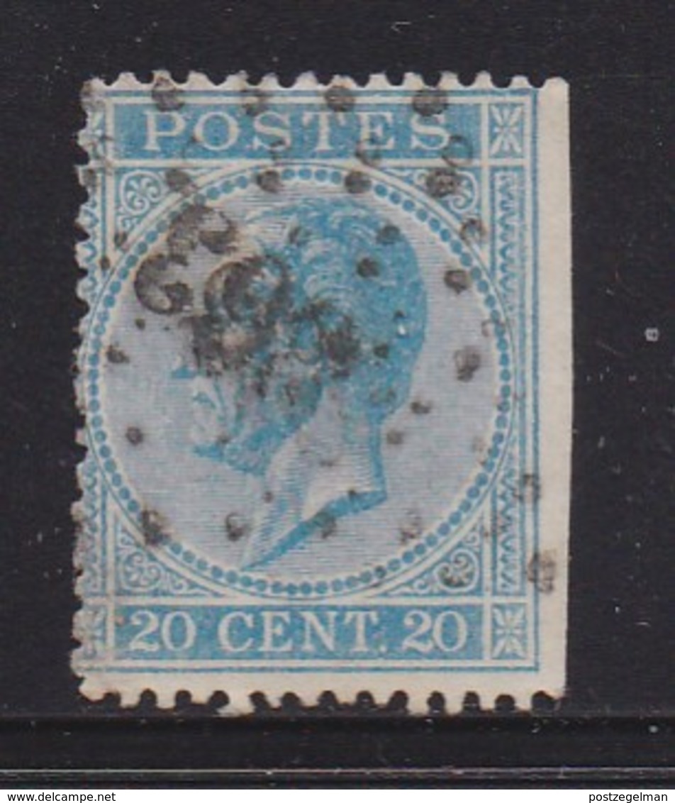 BELGIUM, 1865, Used Stamp(s), Leopold !, Blue 20 Cent, MI 15, #10260, - 1865-1866 Profiel Links