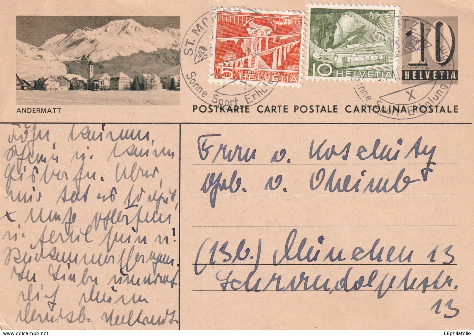 SUISSE 1957 ENTIER POSTAL/GANZSACHE/POSTAL STATIONERY CARTE ILLUSTREE DE ST.MORITZ - Postwaardestukken