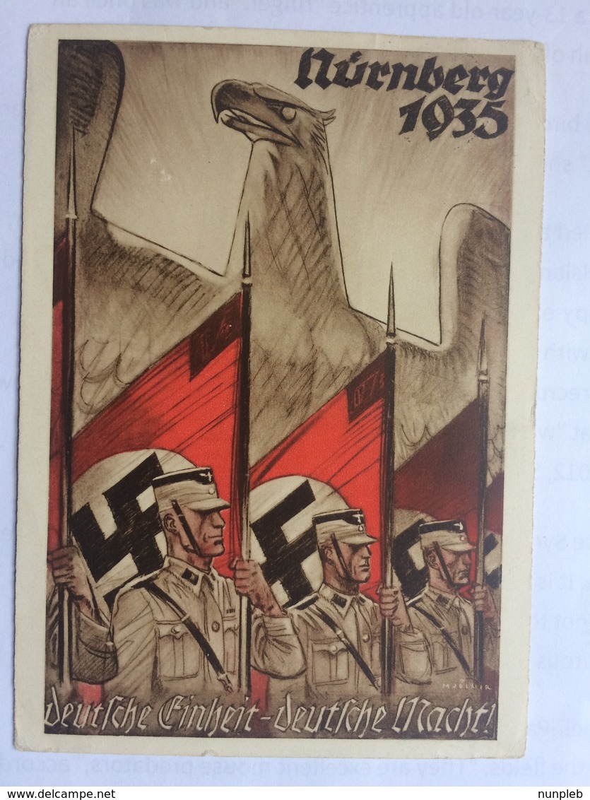 GERMANY `Deutsche Einheit Deutsche Macht` Propagandakarte Nurnberg 1935 With Reichsparteitag Slogan Postmark - Briefe U. Dokumente
