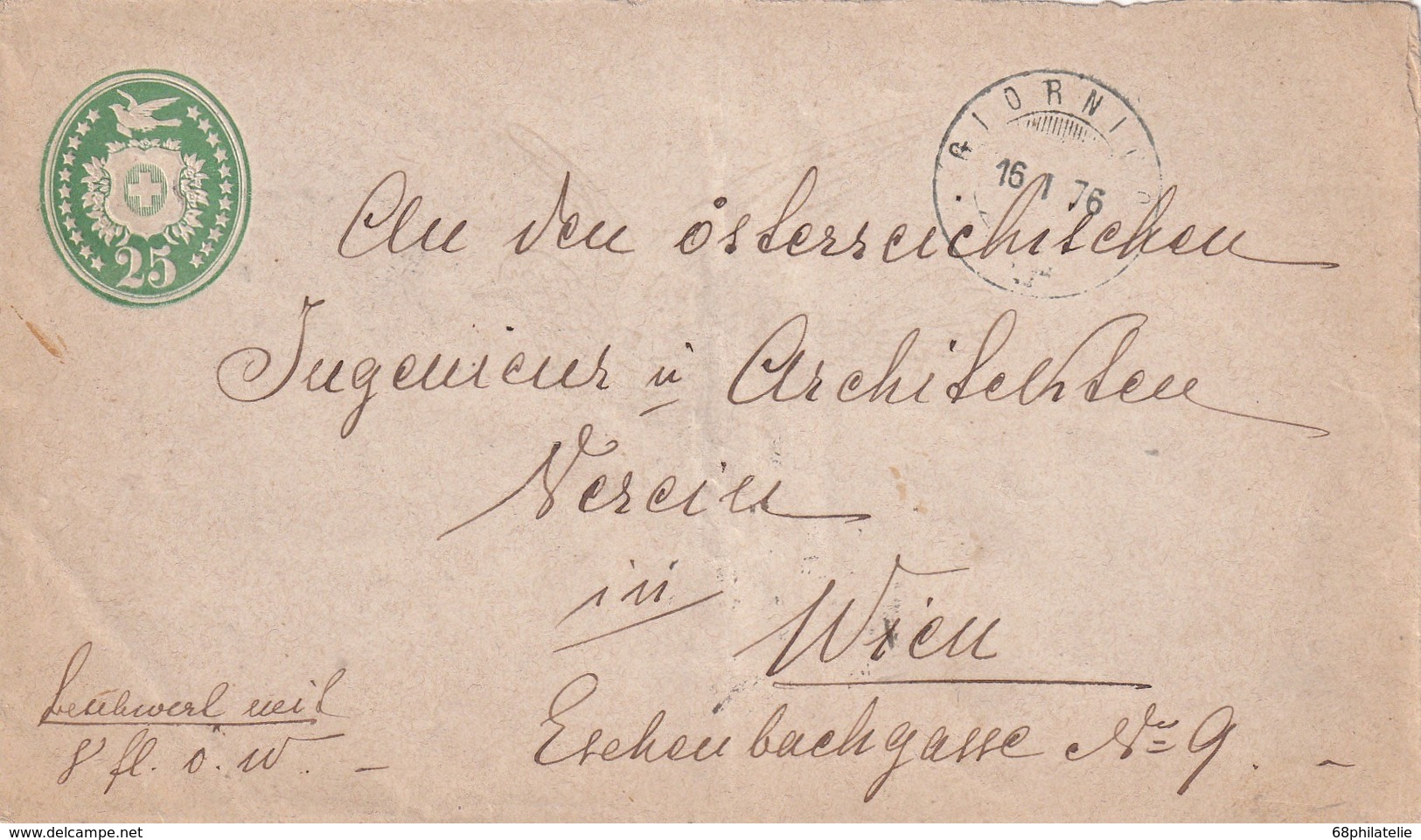 SUISSE 1876  ENTIER POSTAL/GANZSACHE/POSTAL STATIONERY  LETTRE DE GIORNICO - Interi Postali
