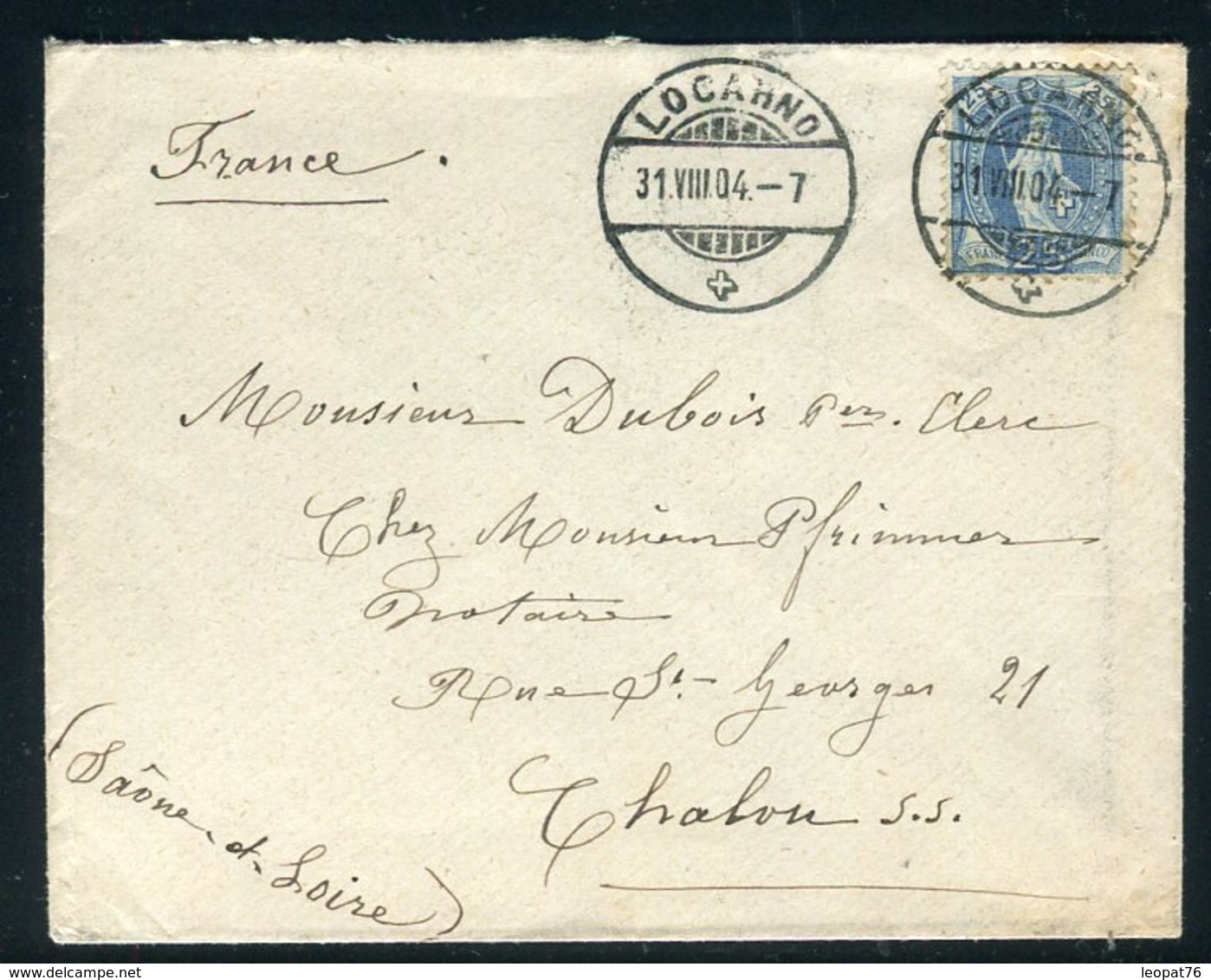 Suisse - Enveloppe De Locarno Pour La France En 1904 - Prix Fixe - Réf JJ 114 - Marcophilie