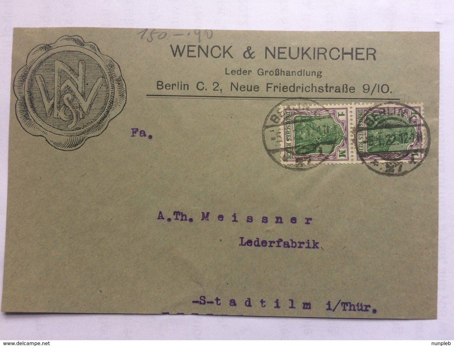 GERMANY 1922 Front Of Cover  Berlin To Stadtilm With Wenck & Neukircher Illustration - Briefe U. Dokumente