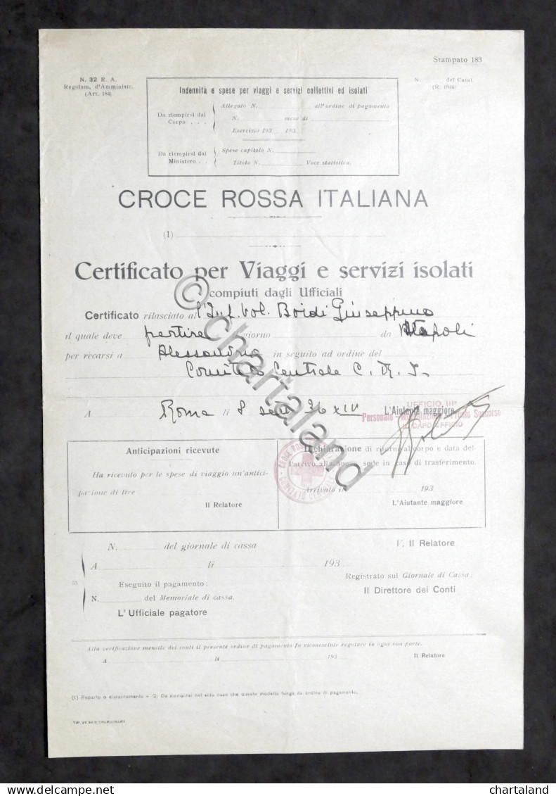 Croce Rossa - Certificato Viaggi E Servizi Isolati Infermiera Volontaria - 1936 - Zonder Classificatie