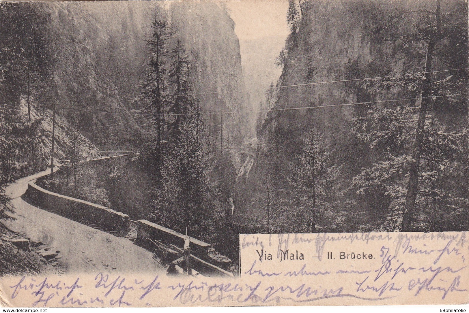 SUISSE  1903 CARTE POSTALE AVEC CACHET AMBULANT  VUE VIA MALA II BRÜCKE - Lettres & Documents