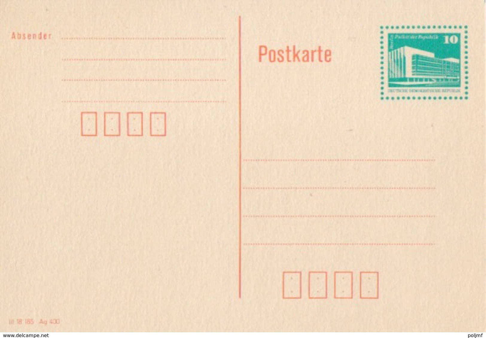 DDR Entier (Berlin) Neuf 10pf Vert/orange P86 (III 18 185 Ag 400), Postkarte  Papier Crème - Postcards - Mint