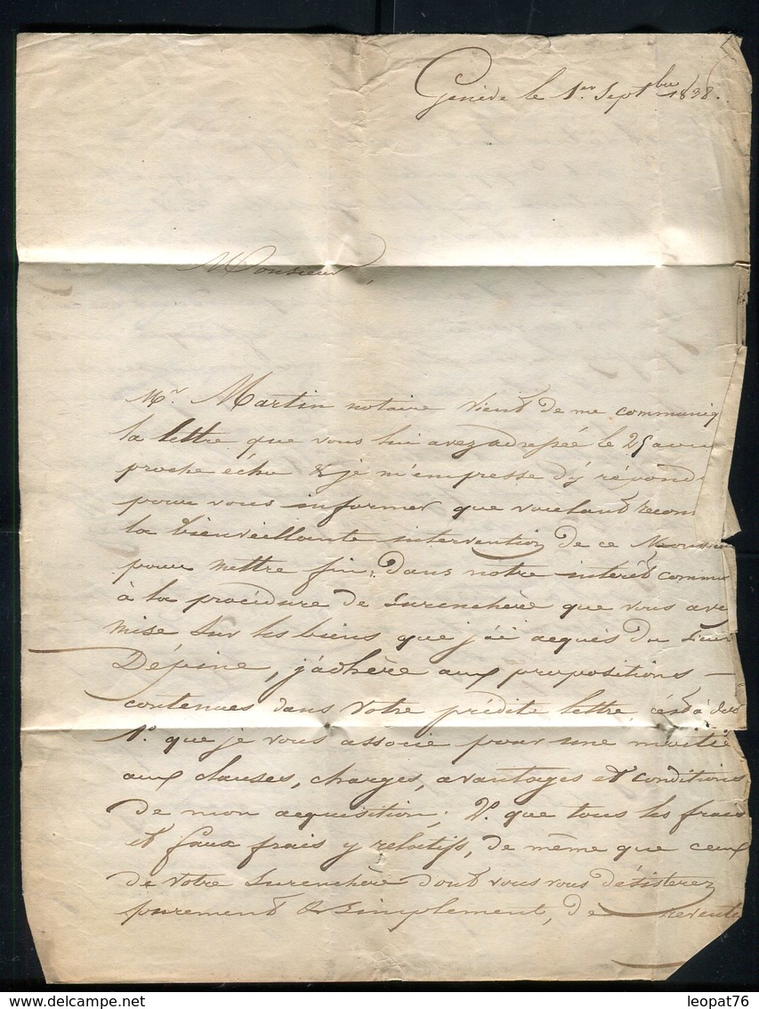 Suisse - Lettre ( Avec Texte ) De Genève Pour La France En 1838 , Voir Griffe Et Cachets - Prix Fixe - Réf JJ 131 - ...-1845 Voorlopers