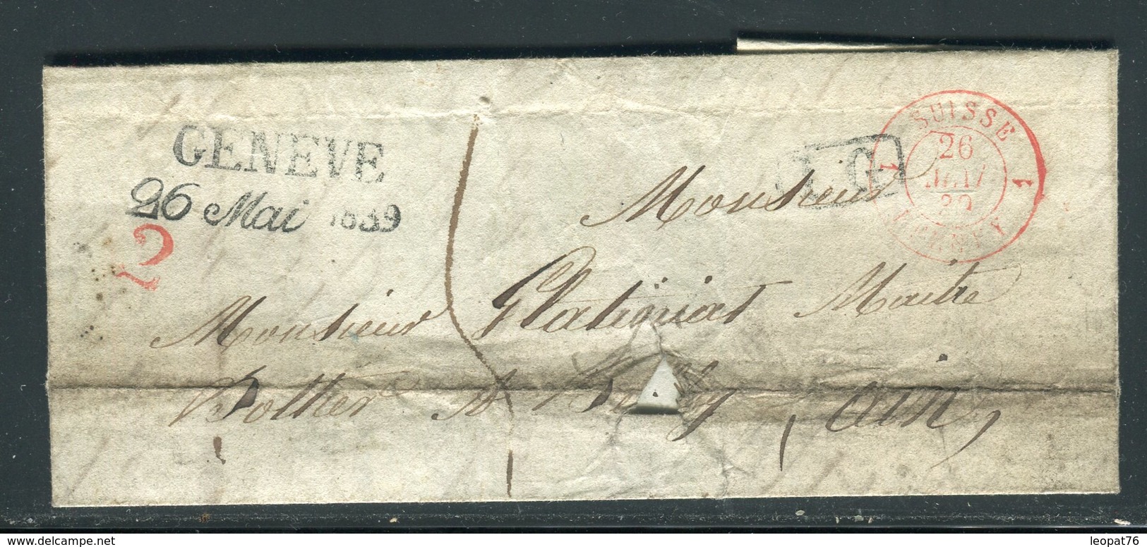 Suisse - Lettre ( Avec Texte ) De Genève Pour La France En 1839 , Voir Griffe Et Cachets - Prix Fixe - Réf JJ 132 - ...-1845 Prefilatelia