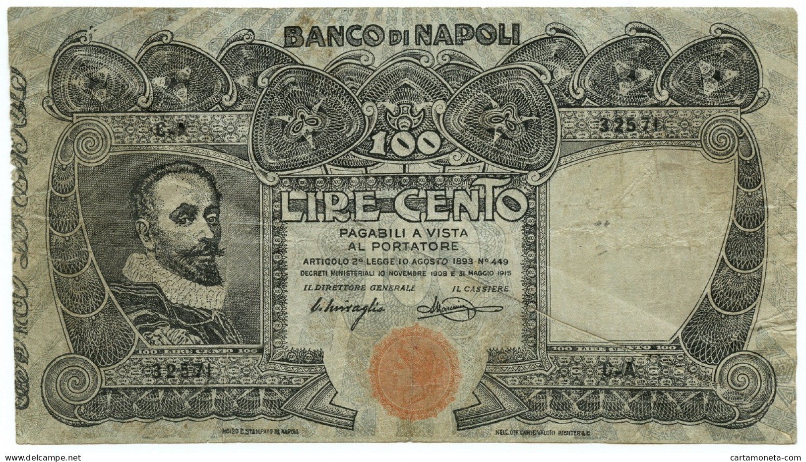 100 LIRE FALSO D'EPOCA BANCO DI NAPOLI BIGLIETTO AL PORTATORE 31/05/1915 MB+ - [ 8] Vals En Specimen