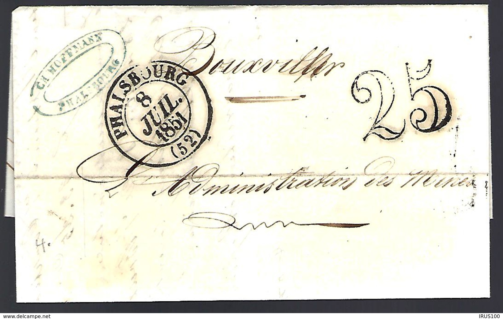 LETTRE EN PROVENANCE DE PHALSBOURG - 1851 -  25 DÉCIMES - POUR BOUXWILLER - 1849-1876: Période Classique