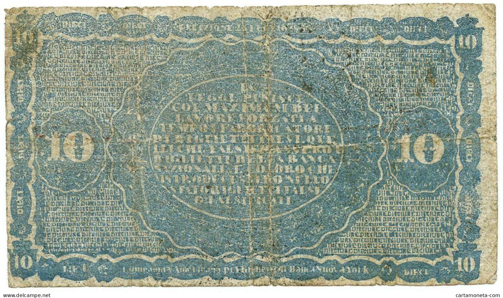 10 LIRE FALSO D'EPOCA BANCA NAZIONALE REGNO D'ITALIA CAVOUR COLOMBO 1866 QBB - [ 8] Fictifs & Specimens