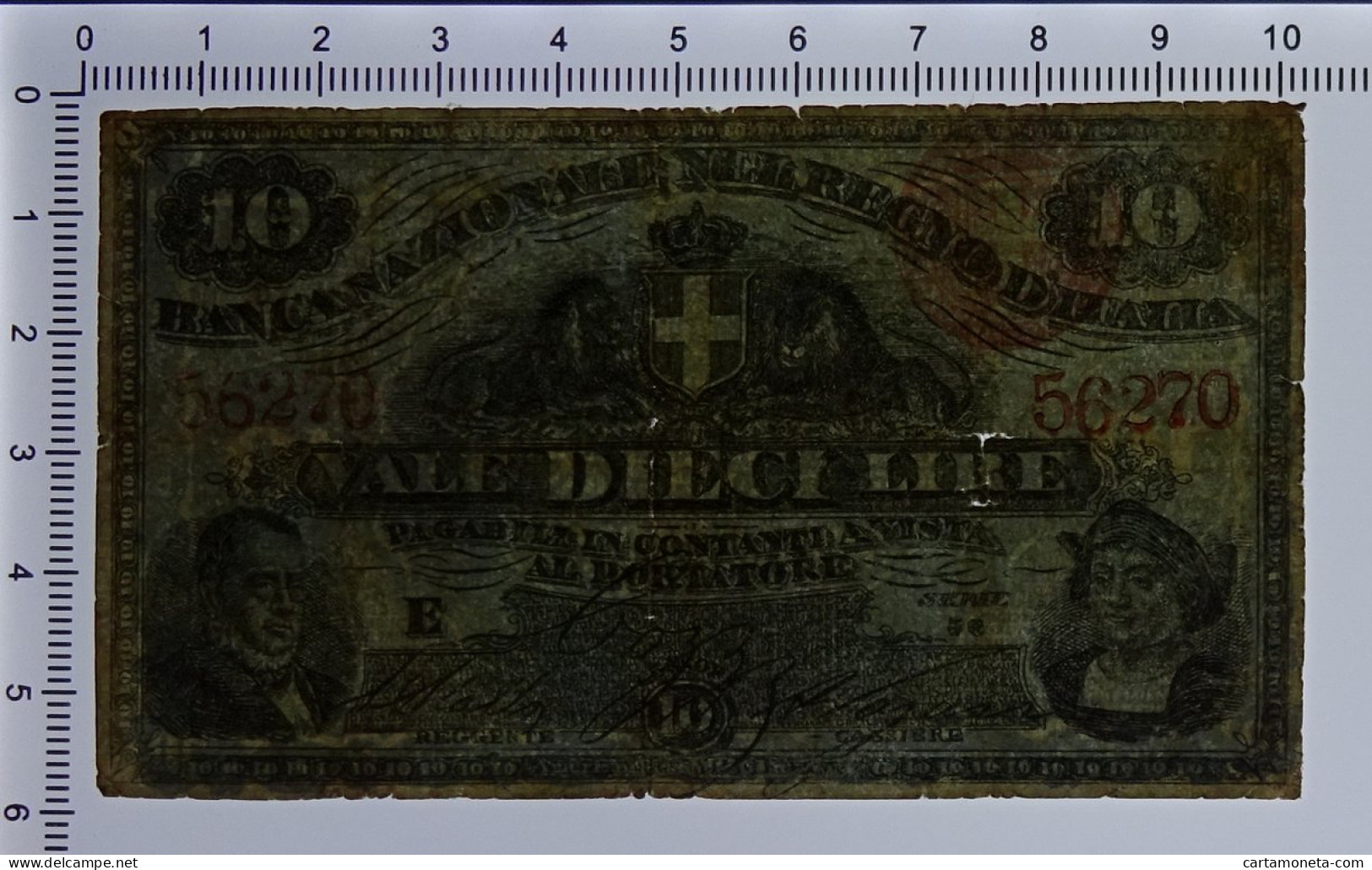 10 LIRE FALSO D'EPOCA BANCA NAZIONALE REGNO D'ITALIA CAVOUR COLOMBO 1866 QBB - [ 8] Specimen