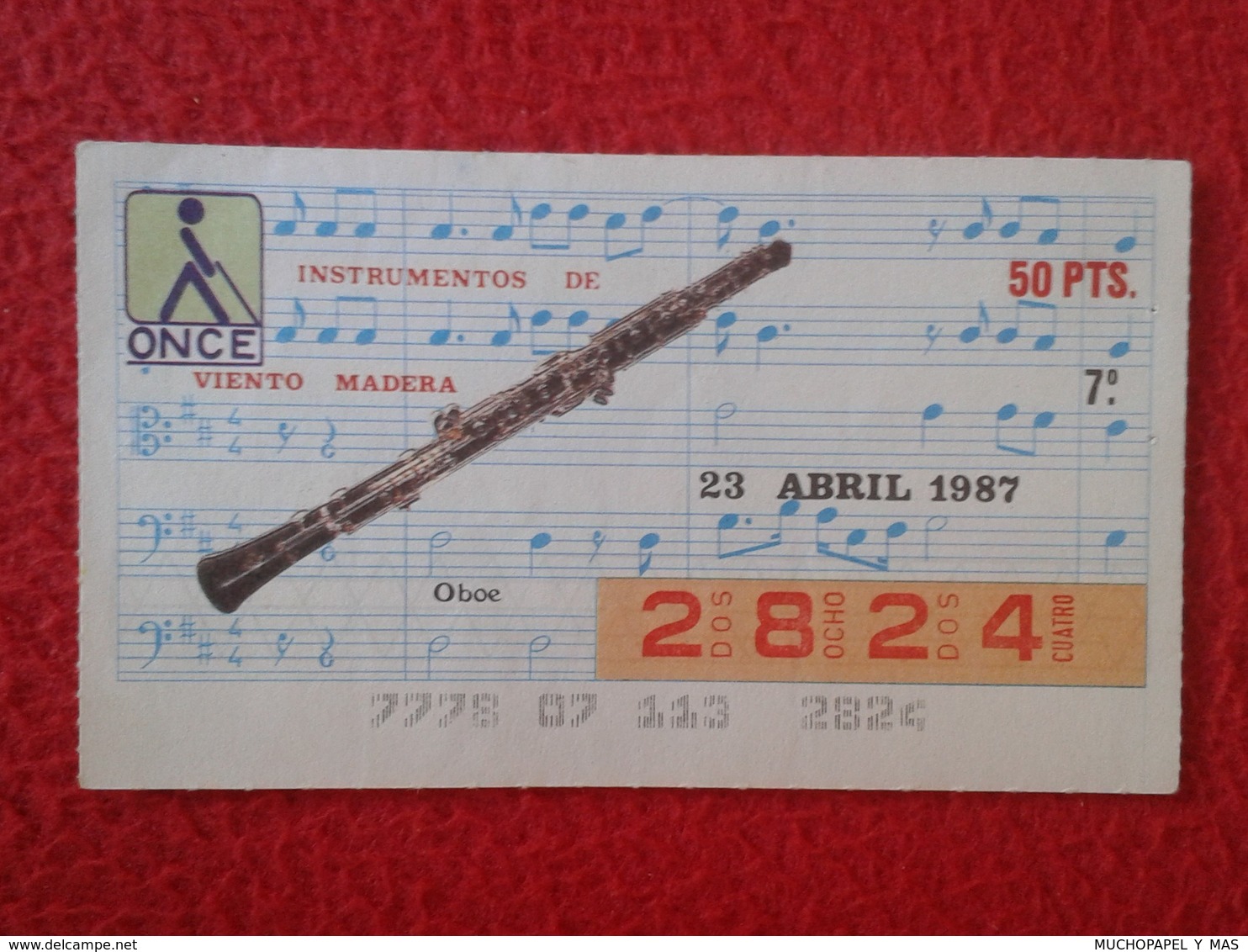 CUPÓN DE ONCE SPANISH LOTTERY LOTERIE CIEGOS SPAIN LOTERÍA INSTRUMENT MUSIC 1987 OBOE FLAUTA FLUTE INSTRUMENTO MUSICAL - Billetes De Lotería