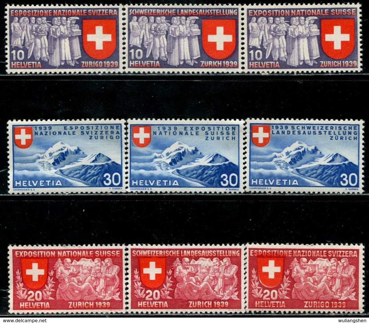 AS6033 Switzerland 1939 Flag People Snow Mountain 9V MNH - Francobolli