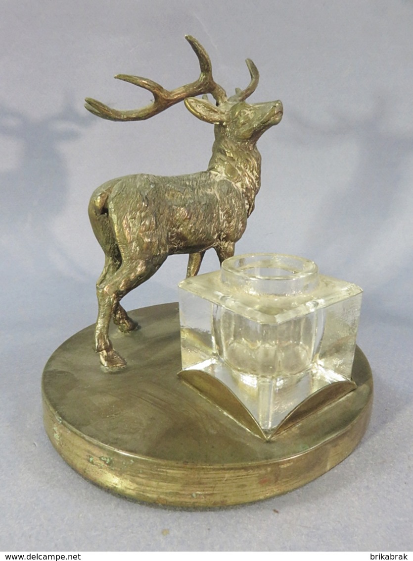 ° ENCRIER CERF + Mammifère Cervidé Chasse à Coure Ecriture Bureau - Inkwells