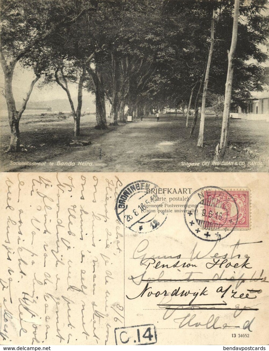Indonesia, MOLUCCAS MALUKU, Banda Neira, Societeitsstraat (1916) Postcard - Indonesië