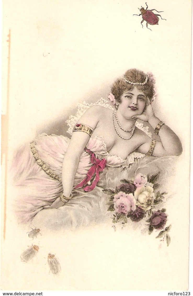 "Reclining Erotic Lady, With Roses, , Wsps" Nice Antique Postard - Women