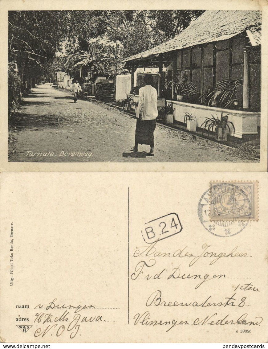 Indonesia, MOLUCCAS MALUKU TERNATE, Bovenweg Street Scene (1926) Postcard - Indonesië