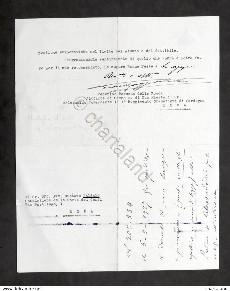 Autografo Del Generale Federico Morozzo Della Rocca - 1928 - Altri & Non Classificati