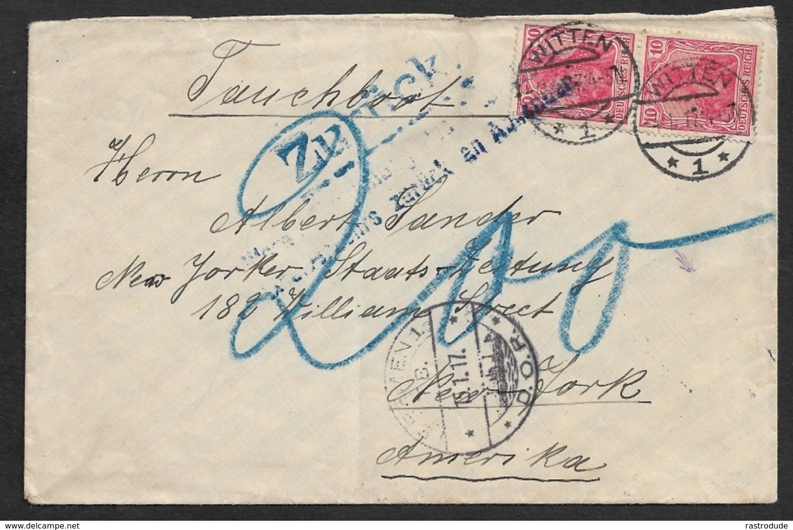 1917 DR - UBOOT BRIEF - SUBMARINE MAIL SEA POST Nach USA - ZURÜCK - BRIEFVERKEHER EINGESTELLT - Covers & Documents