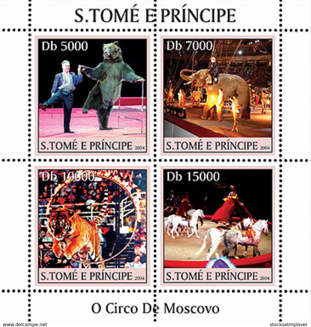 Sao  Tome 2004 Fauna  Circus Of Moscow , Bear,elephant , Tiger - Sao Tome And Principe