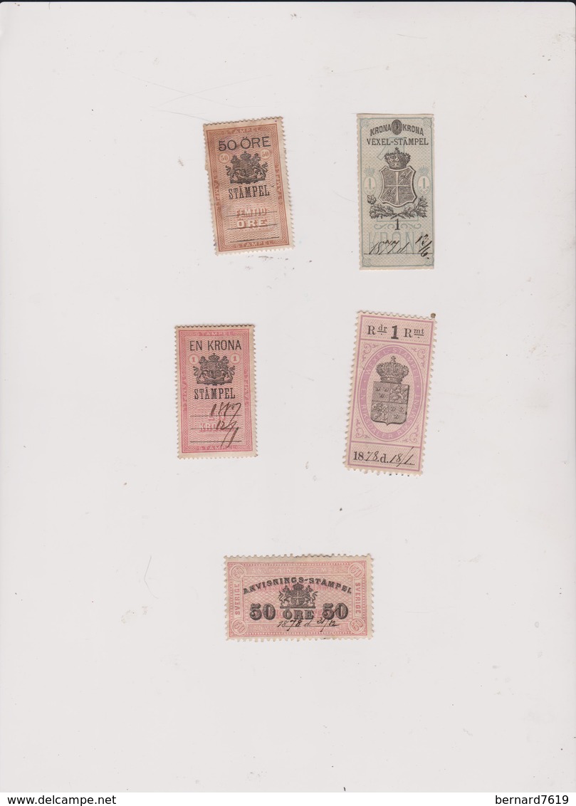 Suede  Lot  De 5 Timbres Fiscaux - Revenue Stamps