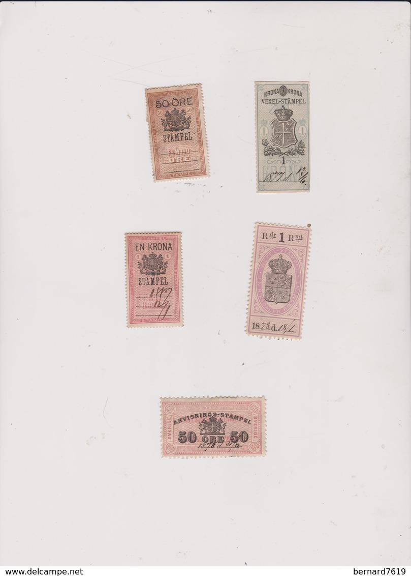 Suede  Lot  De 5 Timbres Fiscaux - Steuermarken