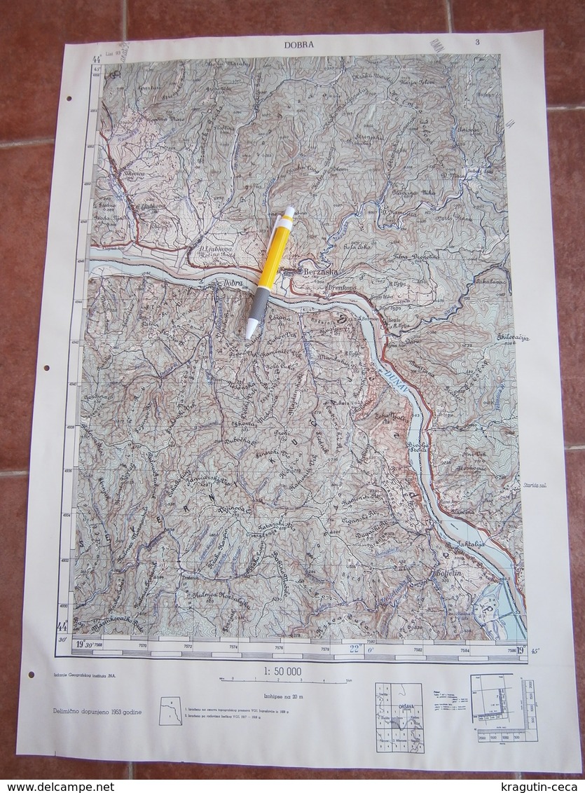 1953 DOBRA SERBIA JNA YUGOSLAVIA ARMY MAP MILITARY CHART PLAN BERZASKA BOLJELIN ROMANIA LJUBKOVA DANUBE DRENKOVO - Topographical Maps