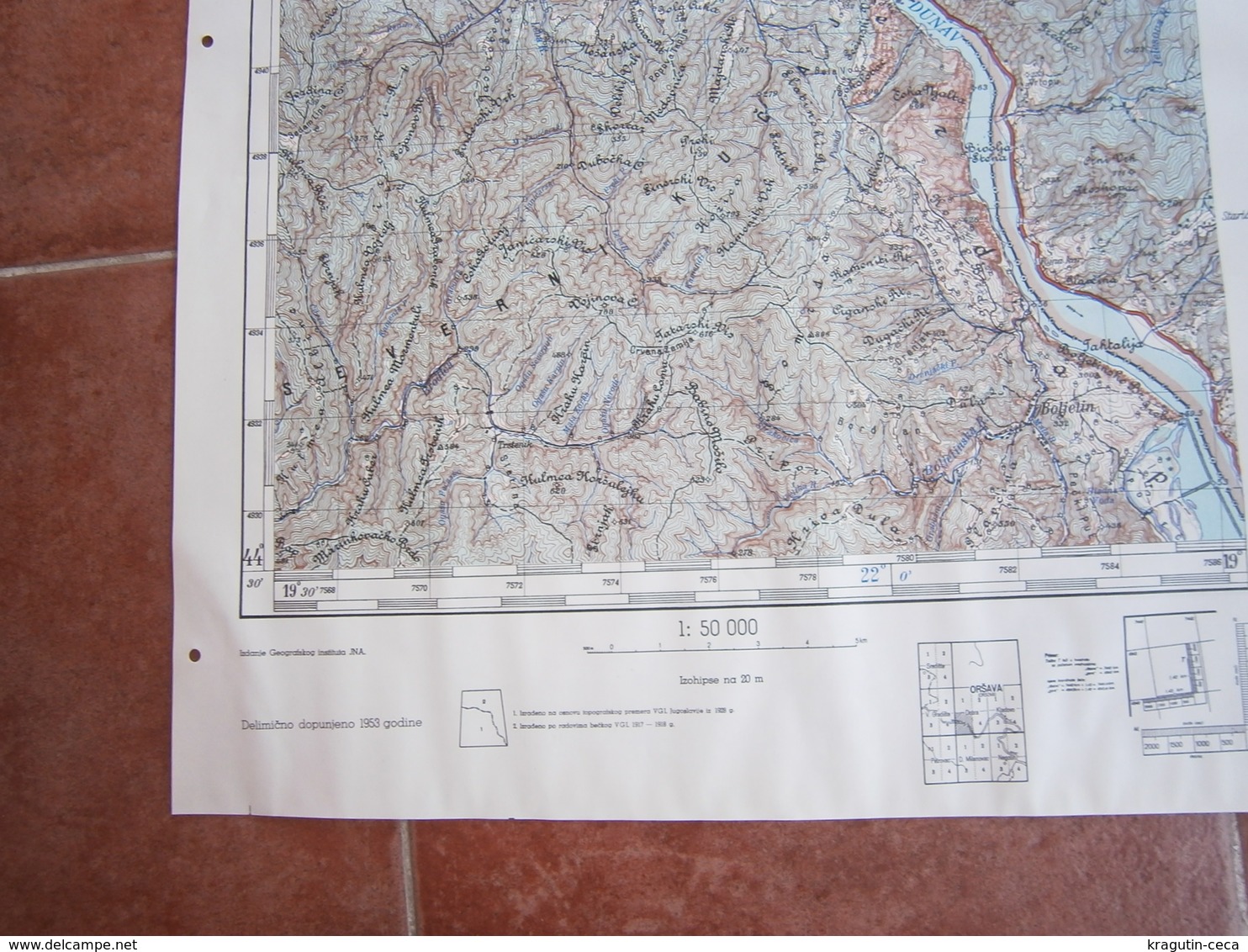 1953 DOBRA SERBIA JNA YUGOSLAVIA ARMY MAP MILITARY CHART PLAN BERZASKA BOLJELIN ROMANIA LJUBKOVA DANUBE DRENKOVO - Topographical Maps