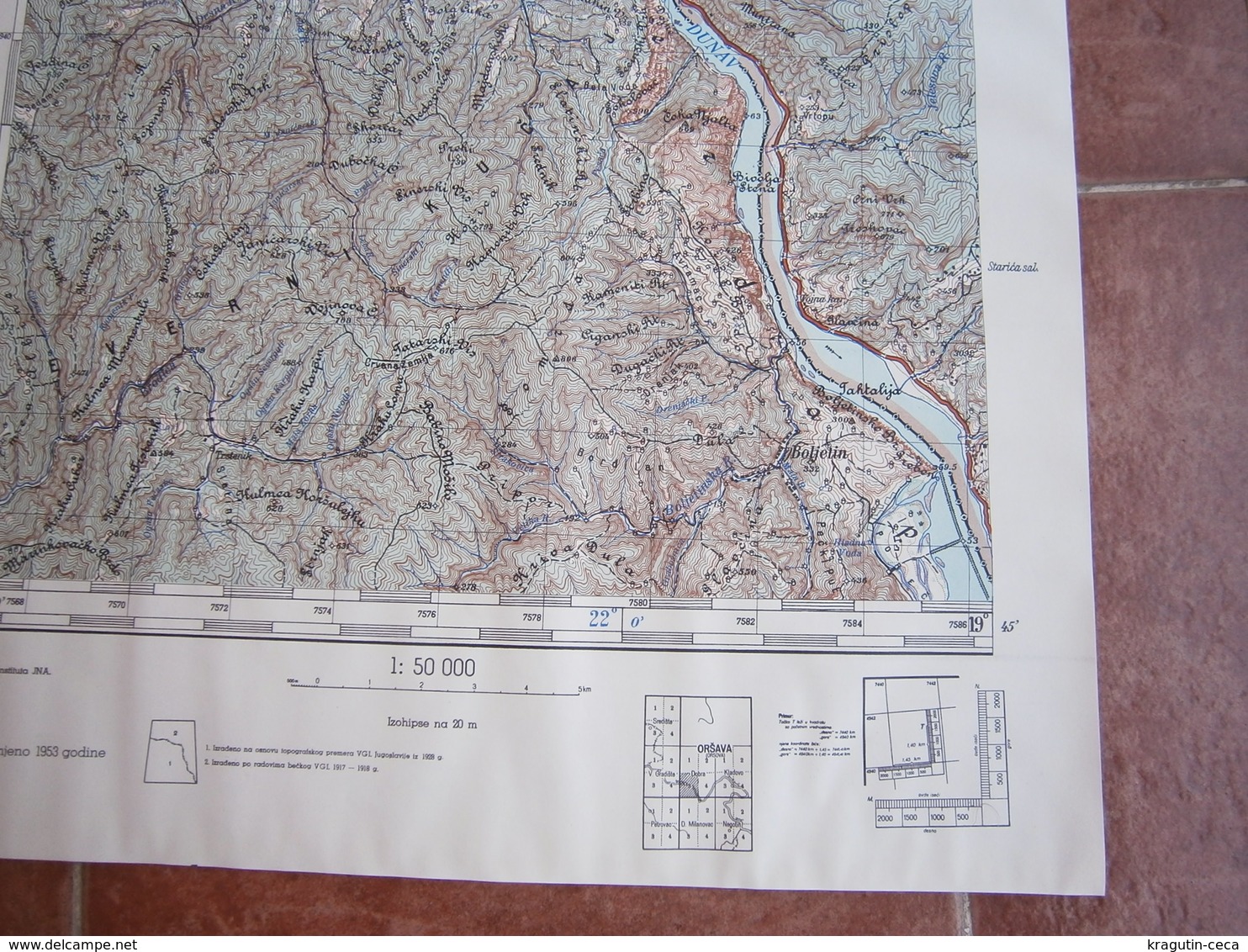 1953 DOBRA SERBIA JNA YUGOSLAVIA ARMY MAP MILITARY CHART PLAN BERZASKA BOLJELIN ROMANIA LJUBKOVA DANUBE DRENKOVO - Topographical Maps