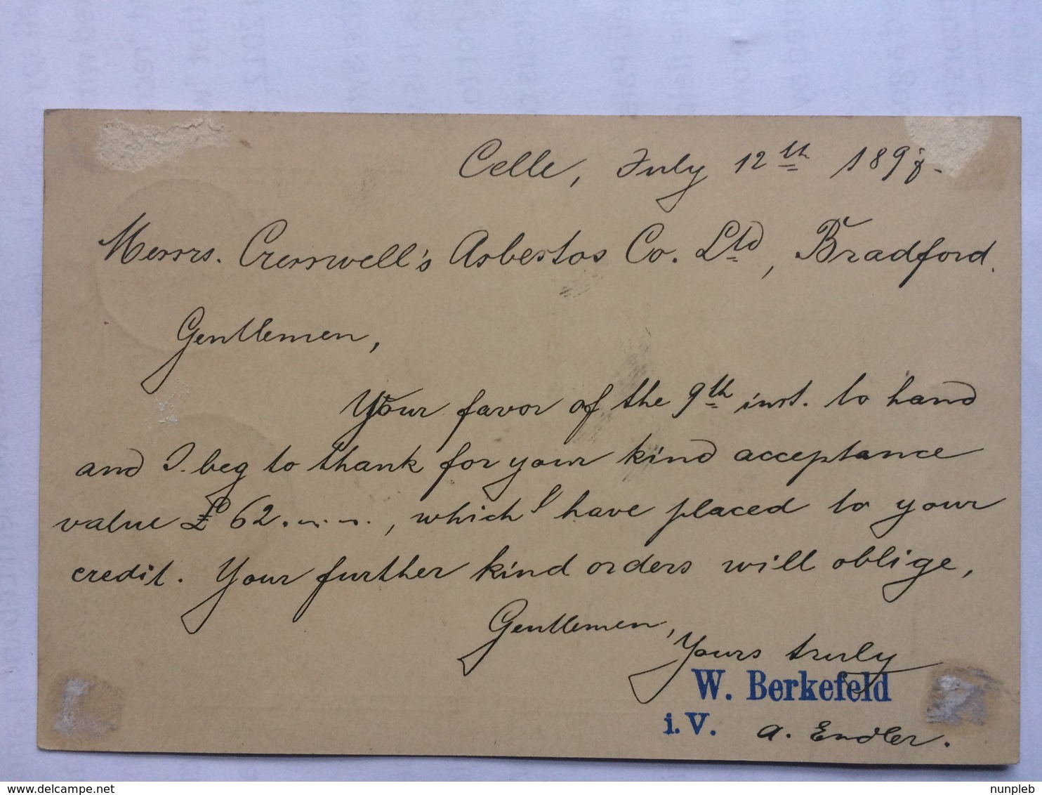 GERMANY - 1897 Postcard Celle To Bradford England - Briefe U. Dokumente
