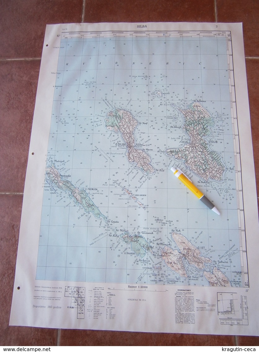 1950 SILBA CROATIA JNA YUGOSLAVIA ARMY MAP MILITARY CHART PLAN OLIB IST PREMUDA ADRIATIC SEA ŠKARDA SV NIKOLA - Mapas Topográficas