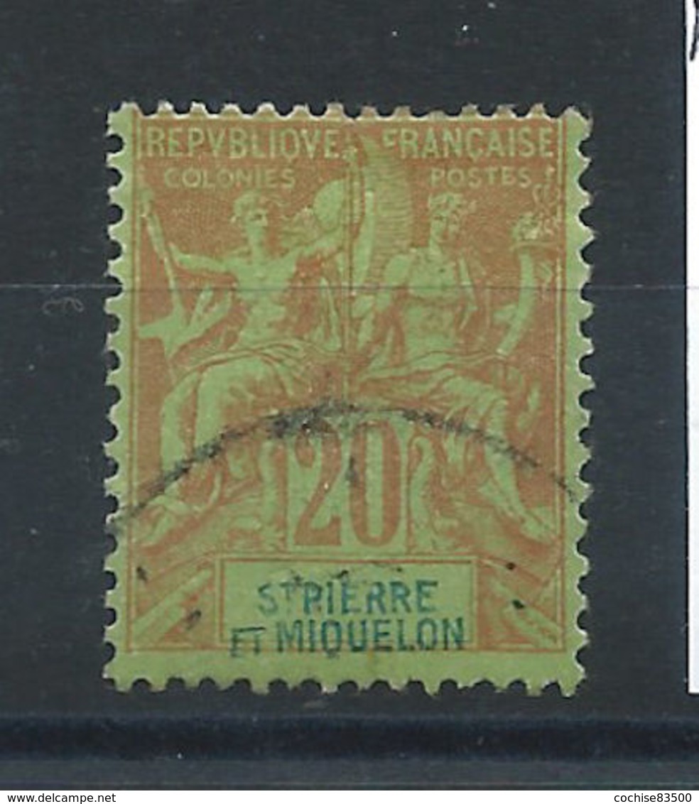 St Pierre Et Miquelon N°65 Obl (FU) 1892 - Type Groupe - Usados