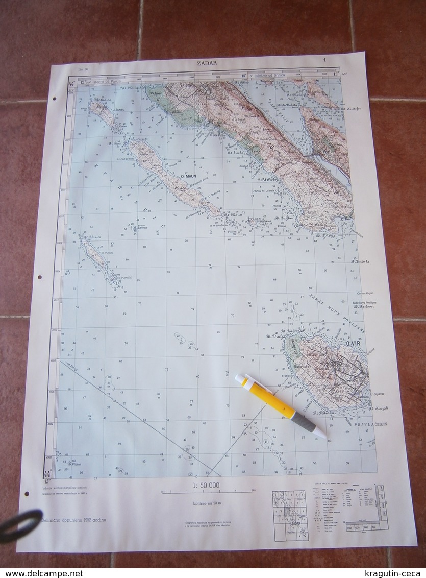 1952 ZADAR CROATIA JNA YUGOSLAVIA ARMY MAP MILITARY CHART PLAN ADRIATIC SEA VIR MAUN KVARNER ISLAND SV TOMA BRUŠNJAK - Cartes Topographiques