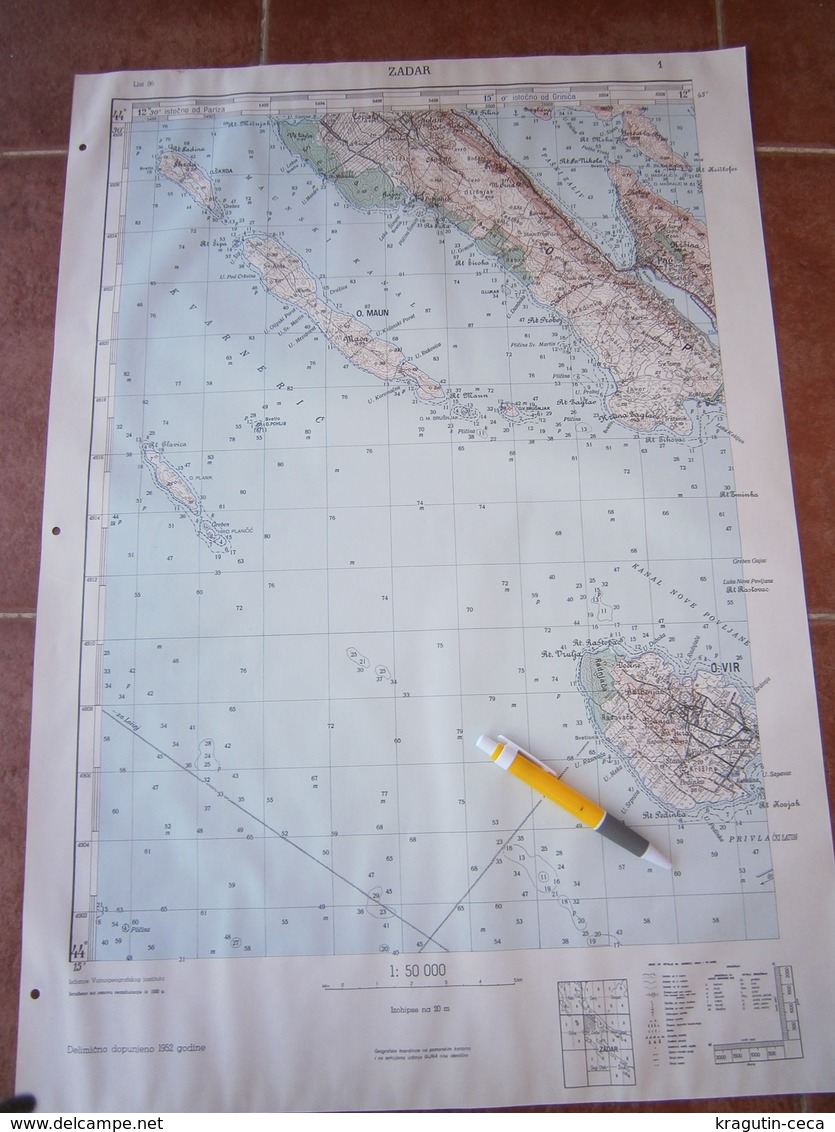 1952 ZADAR CROATIA JNA YUGOSLAVIA ARMY MAP MILITARY CHART PLAN ADRIATIC SEA VIR MAUN KVARNER ISLAND SV TOMA BRUŠNJAK - Topographical Maps