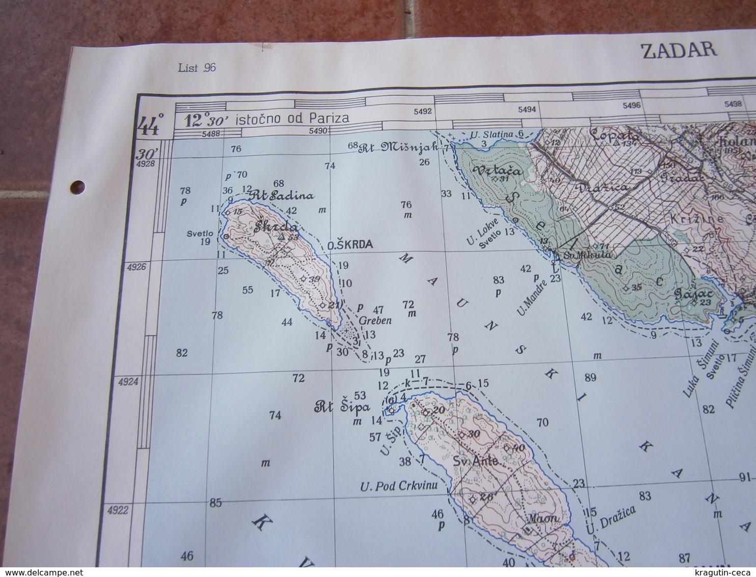 1952 ZADAR CROATIA JNA YUGOSLAVIA ARMY MAP MILITARY CHART PLAN ADRIATIC SEA VIR MAUN KVARNER ISLAND SV TOMA BRUŠNJAK