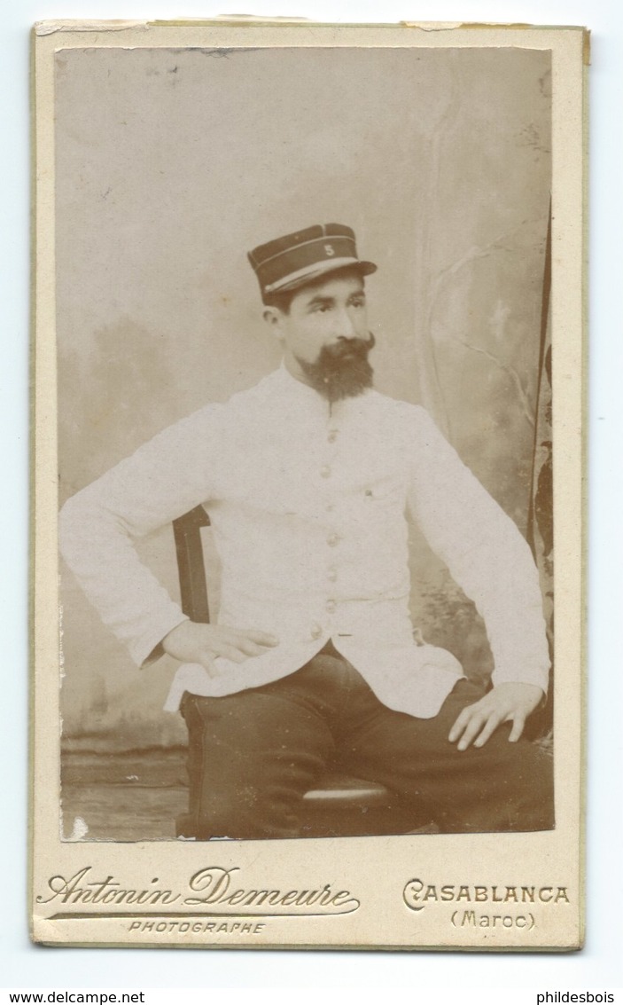 PHOTO C.D.V Portrait MILITAIRE Casablanca MAROC  DIM :11cm / 6,5 Cm - Anciennes (Av. 1900)