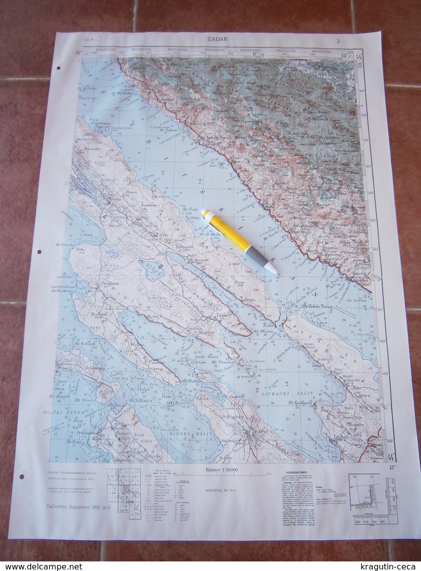 1959 ZADAR CROATIA JNA YUGOSLAVIA ARMY MAP MILITARY CHART PLAN ADRIATIC SEA BARIĆ DRAGA LJUBAČ VRST PRIVLAKA POVLJANA - Cartes Topographiques