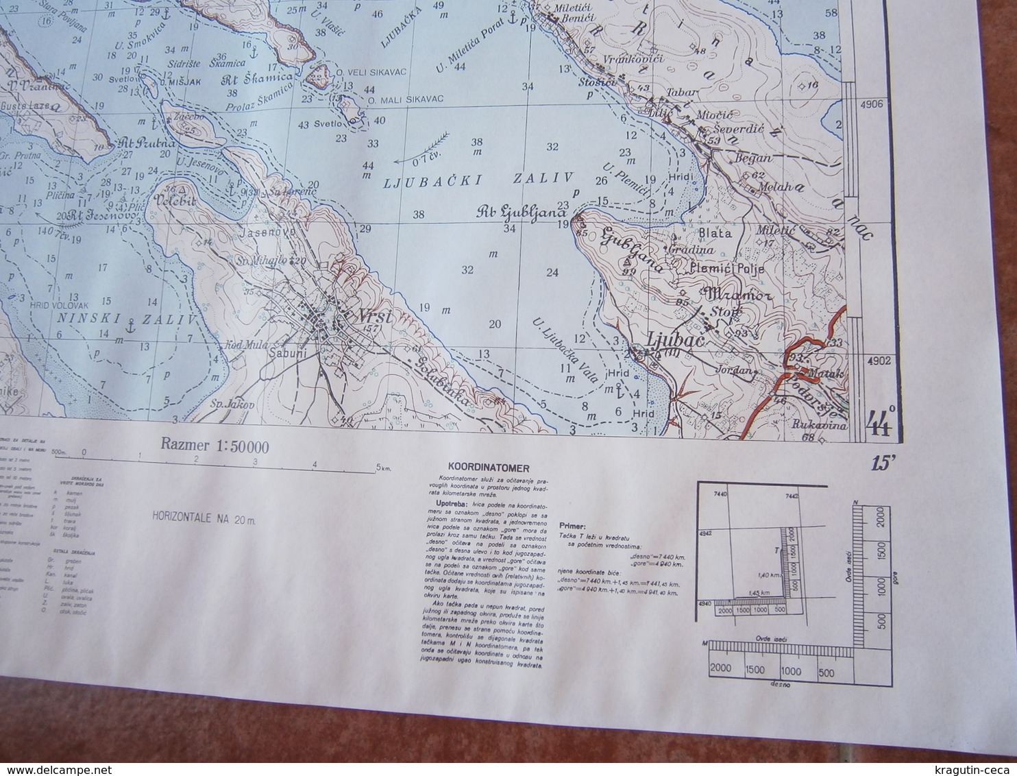 1959 ZADAR CROATIA JNA YUGOSLAVIA ARMY MAP MILITARY CHART PLAN ADRIATIC SEA BARIĆ DRAGA LJUBAČ VRST PRIVLAKA POVLJANA - Topographical Maps