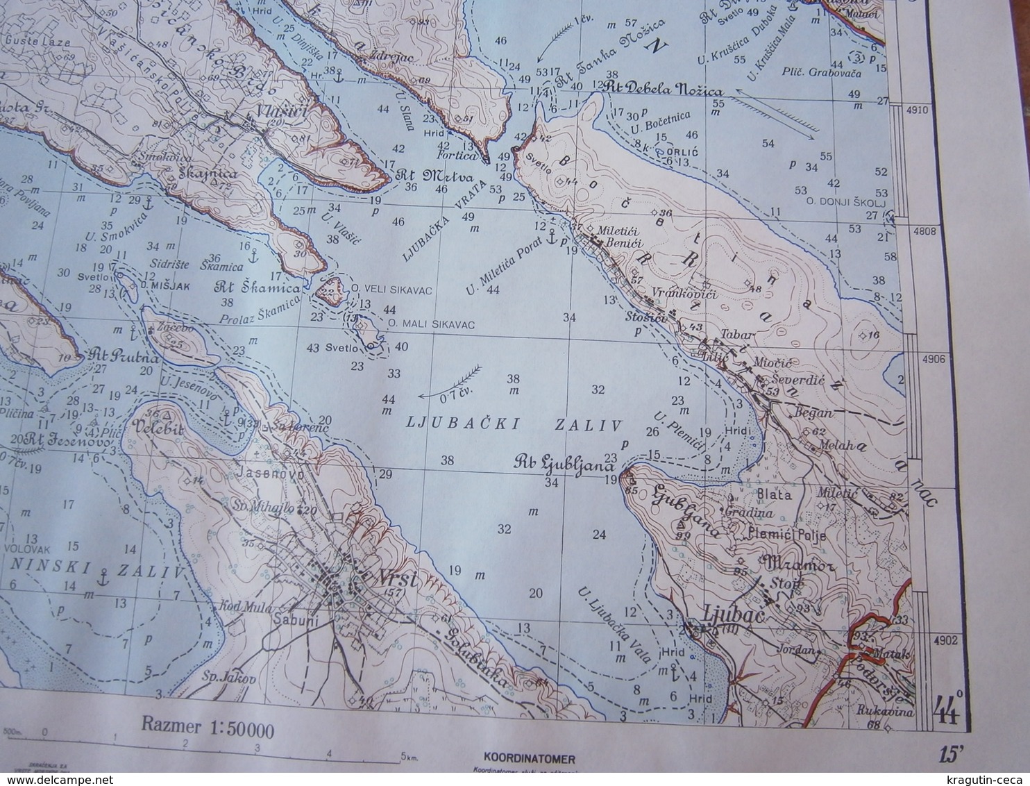 1959 ZADAR CROATIA JNA YUGOSLAVIA ARMY MAP MILITARY CHART PLAN ADRIATIC SEA BARIĆ DRAGA LJUBAČ VRST PRIVLAKA POVLJANA