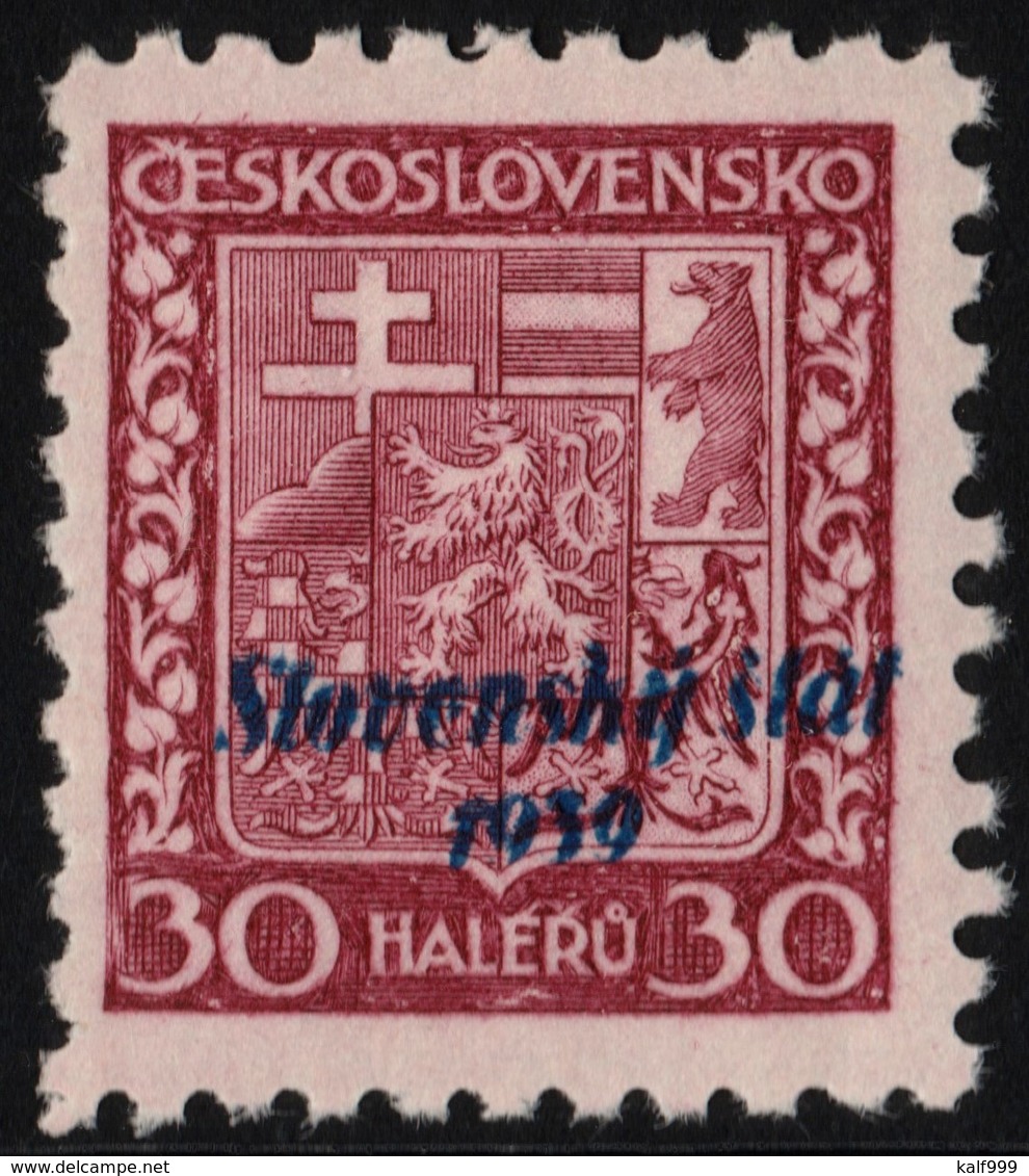 ~~~ Slovakia 1939 - Overprinted Shifted Downwards - Signed By Expert - Mi. 6 A ** MNH OG  ~~~ - Ongebruikt