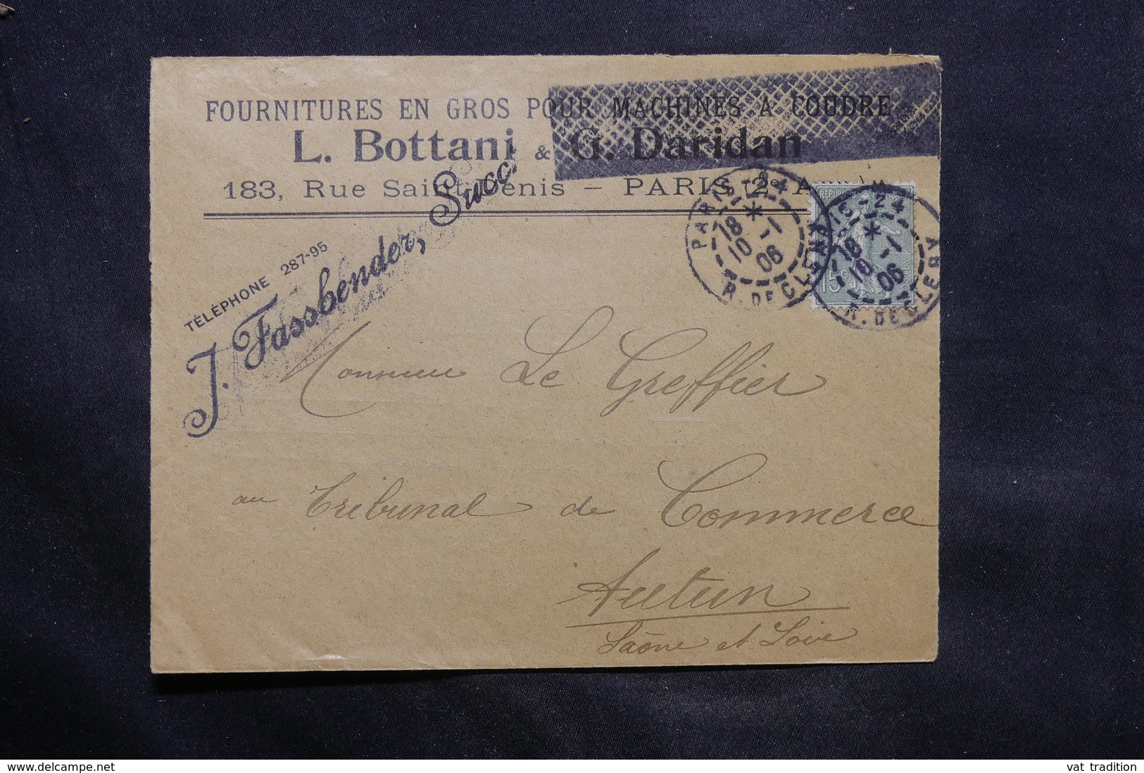 FRANCE - Enveloppe Commerciale De Paris Pour Autun En 1906 - L 34289 - 1877-1920: Période Semi Moderne