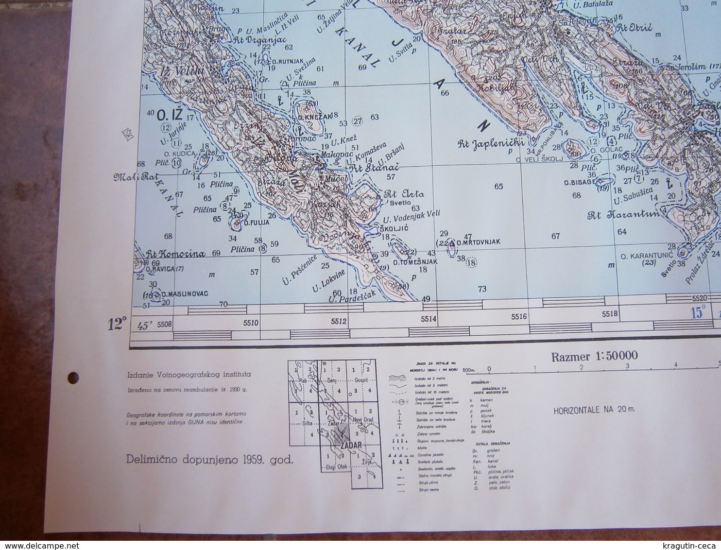 1959 ZADAR CROATIA JNA YUGOSLAVIA ARMY MAP MILITARY CHART PLAN ADRIATIC SEA PREKO MURVICA BOKANJAC BIBINJE PAŠMAN IŽ - Topographical Maps