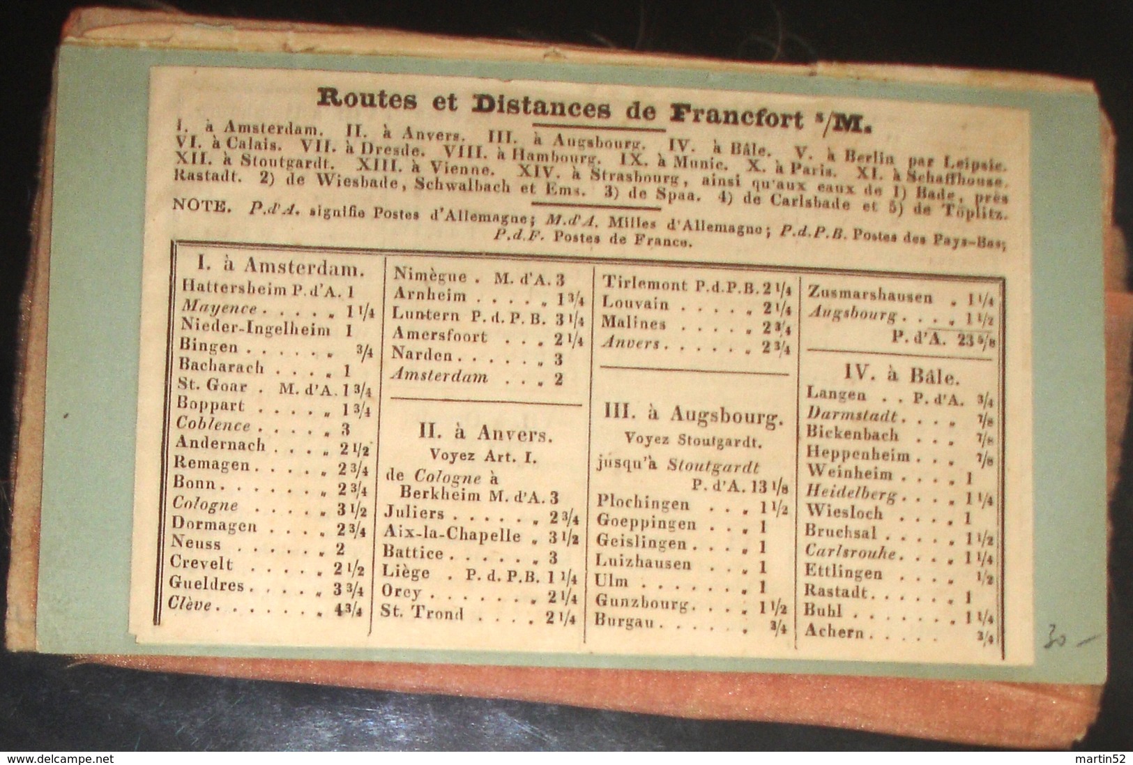 Routes Et Distances De Francfort S/M.s à Amsterdam > à Töplitz Sur 4 Pages (2 Feuilles) Collé Sur Un Carton Vert - Europe