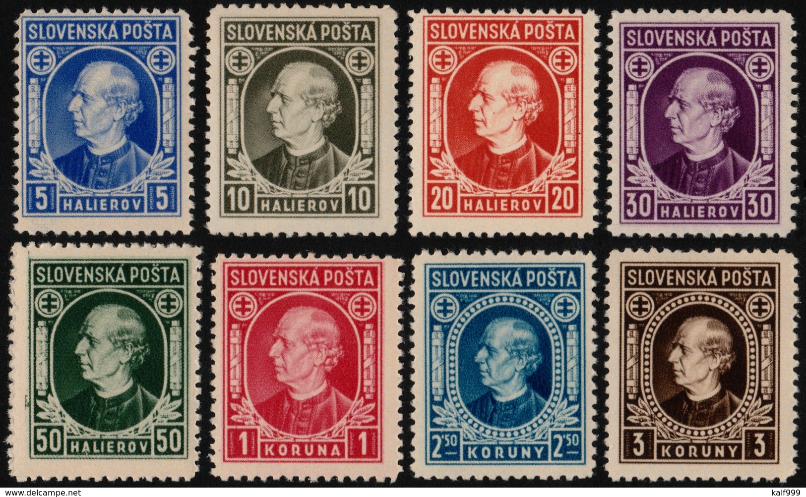 ~~~ Slovakia 1939 - Definitives Andrej Hlinka - No WM, Perf 12½ - Mi. 35/42 XA ** MNH OG  ~~~ - Unused Stamps