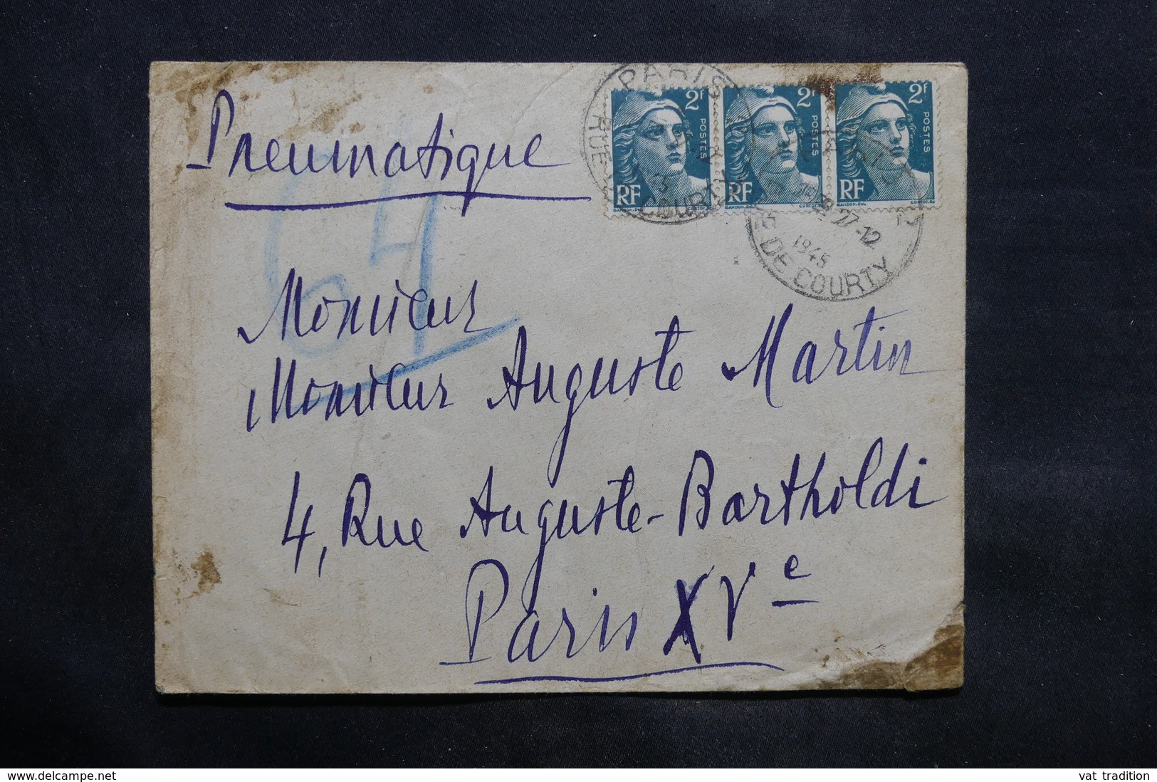 FRANCE - Enveloppe En Pneumatique De Paris En 1945 - L 34313 - 1921-1960: Période Moderne