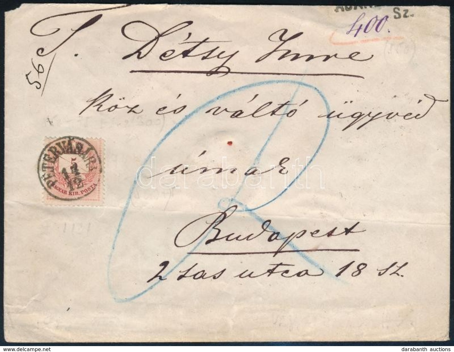 1874 Ajánlott Levél Réznyomat 10kr + Színesszámú Krajcáros 5kr Vegyes Bérmentesítéssel 'PÉTERVÁSÁRA' - 'BUDAPEST' Rendkí - Autres & Non Classés