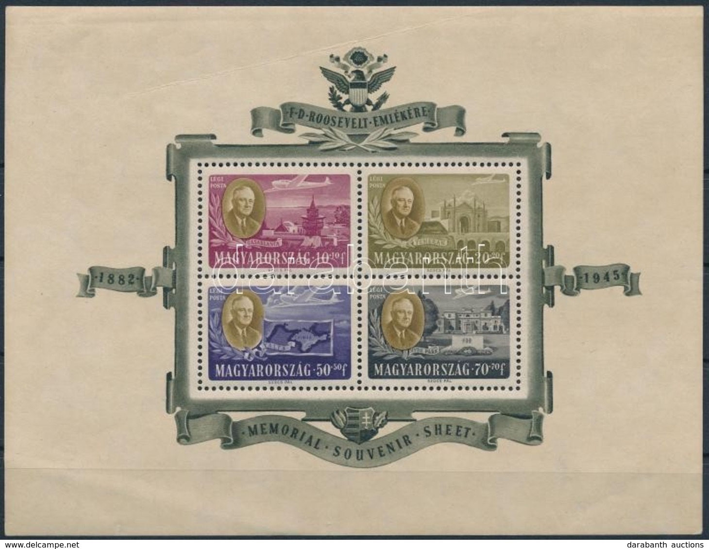 ** 1947 Roosevelt Blokkpár (50.000) (ráncok, Törések / Folds, Creases) - Other & Unclassified