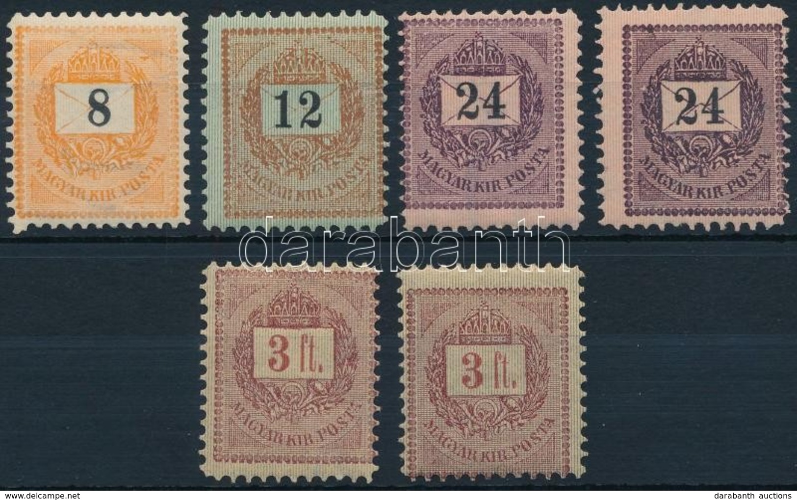 ** * 1888 Sztereo 8kr, 12kr, 2 X 24kr, 2 X 3Ft 11 1/2 Fogazással,  Az Egyik 3Ft Postatiszta (42.500) - Altri & Non Classificati