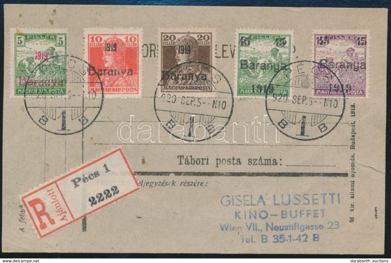 Baranya 1920 Ajánlott Levelezőlap Lemezhibás Bélyeggel Bécsbe. Signed: Bodor - Altri & Non Classificati
